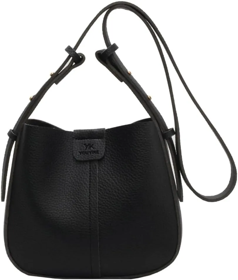 Womens Trendy Vegan Leather Bucket Bag Crossbody Shoulder Purses Small Handbags Ladies Chic Tote Satchels 2pcs