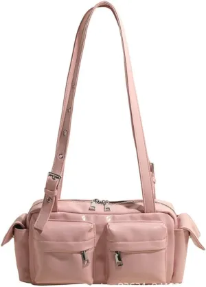 Womens Trendy Vegan Leather Shoulder Bag Large Vintage Y2k Tote Purse Handbag Multi Pocket Top Handle Satchels