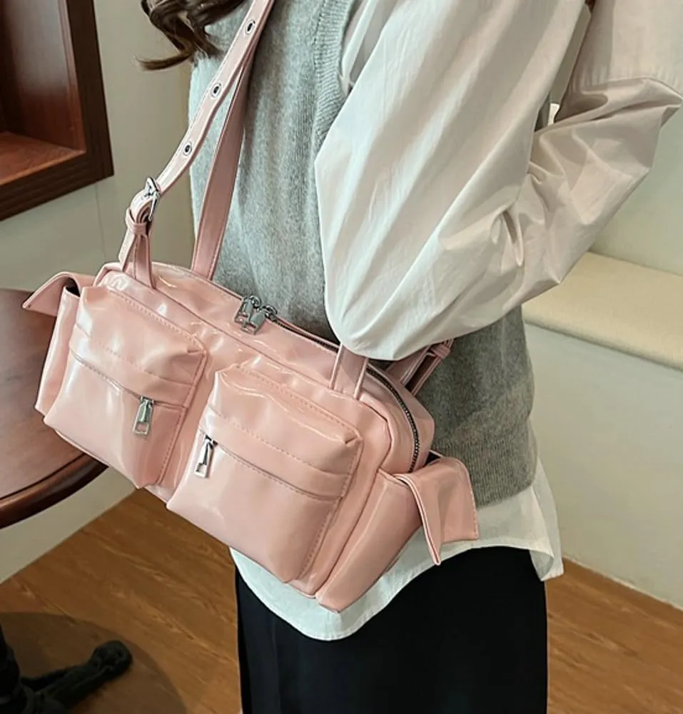 Womens Trendy Vegan Leather Shoulder Bag Large Vintage Y2k Tote Purse Handbag Multi Pocket Top Handle Satchels