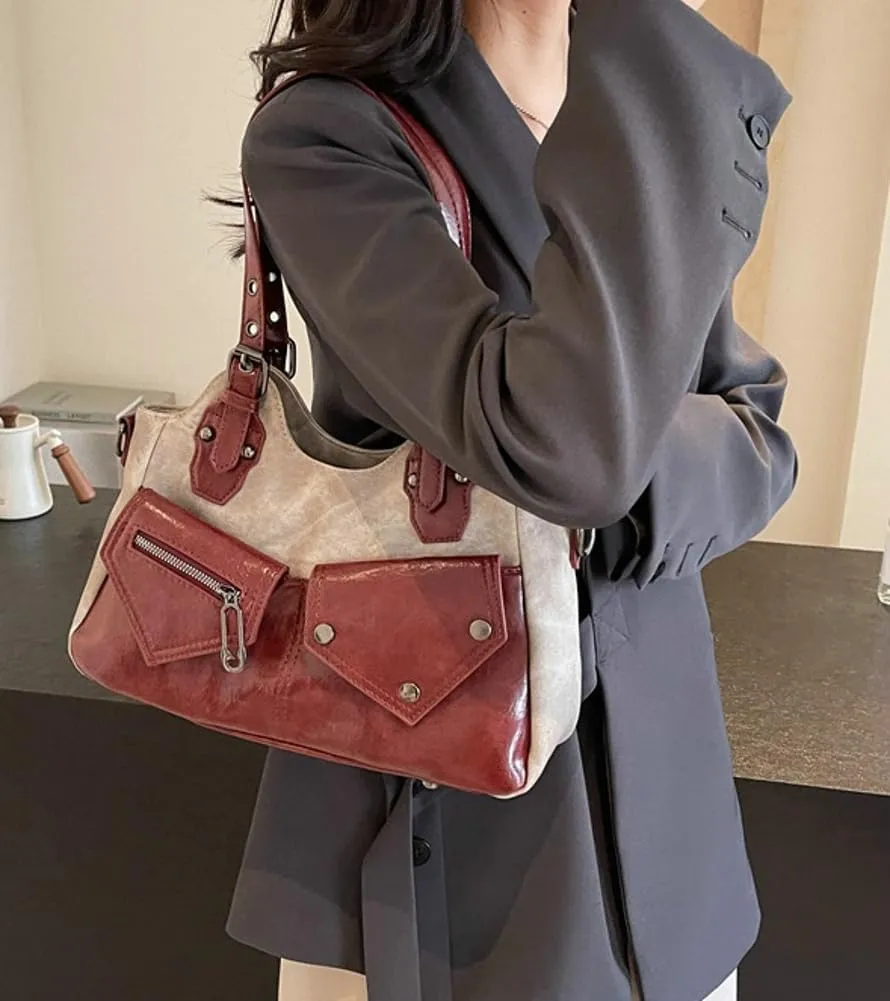 Womens Vintage Tote Bags Y2k Large PU Leather Shoulder Crossbody Purse Soft Handbags Top Handle Satchels