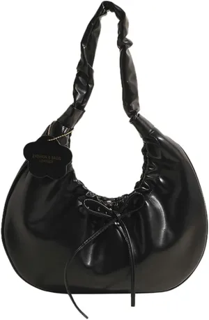Women's Y2k Purse Trendy Vegan Leatehr Shoulder Bag Pleated Top Handle Handbags Small Dumpling Tote Satchels