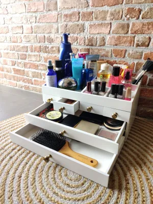 Wooden Jewelry Makeup Organizer  White