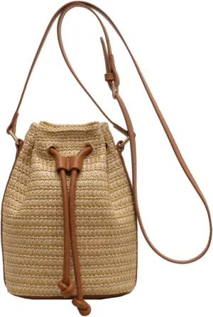 Y2k Beach Crochet Bucket Bags Drawstring Straw Bag Small Crossbody Purses Women Summer Cute Purse Trendy 2025