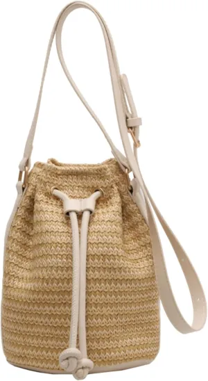 Y2k Beach Crochet Bucket Bags Drawstring Straw Bag Small Crossbody Purses Women Summer Cute Purse Trendy 2025