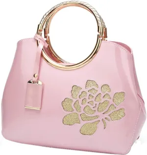 ZiMing Women Patent Leather Handbags Floral Embroid Purse Top Handle Handbag Evening Bags Satchel Shoulder Bag Gorgeous Totes