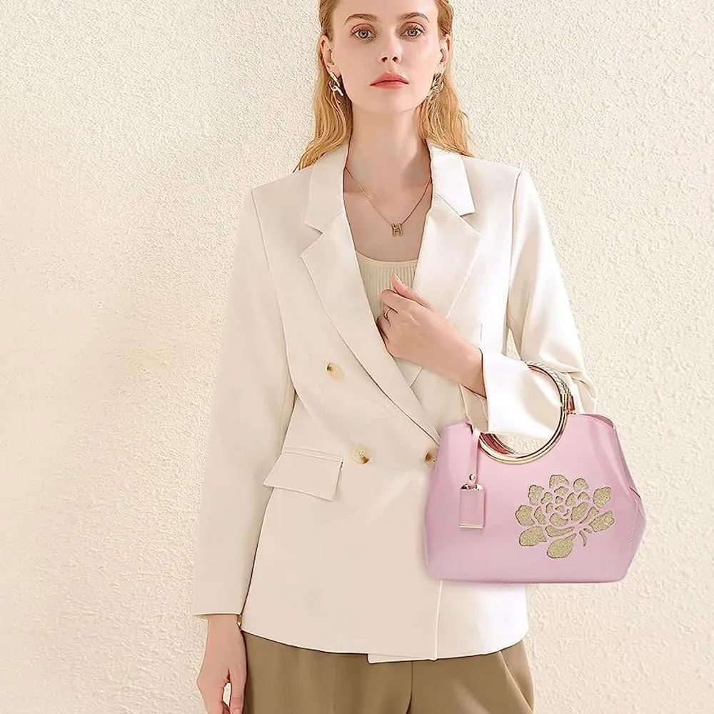 ZiMing Women Patent Leather Handbags Floral Embroid Purse Top Handle Handbag Evening Bags Satchel Shoulder Bag Gorgeous Totes